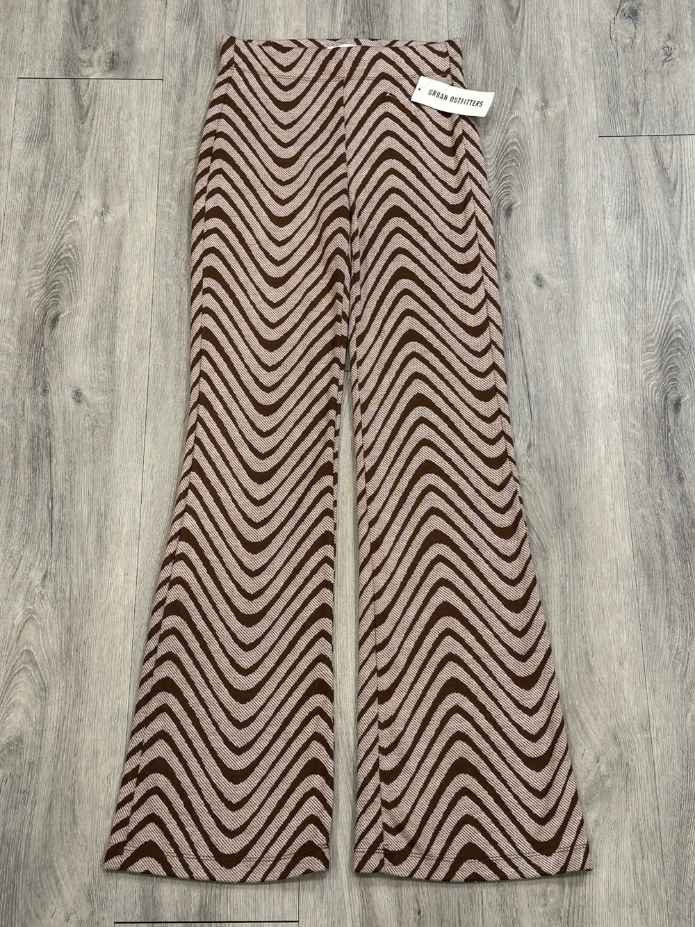Urban Outfitters Brown & Beige Wave-Print Retro Disco Flare Jogger Pants